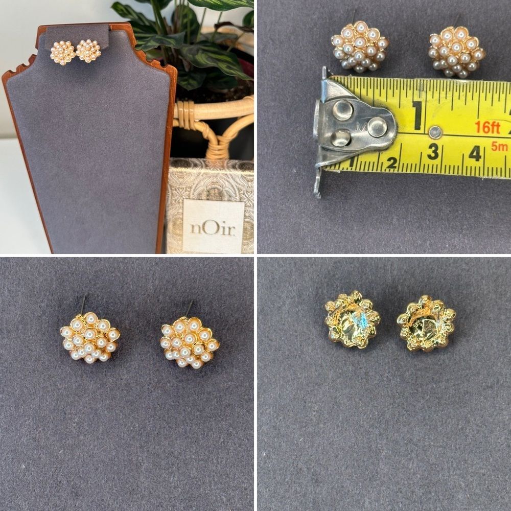 nOir Elegant Faux Pearl & Gold-Tone Earrings Set —Retro Glam Bridal Wedding NWT - Picture 3 of 5